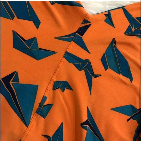 LULAROE Paper Airplanes Rare Unicorn Leggings T&C.Tall and curvy Orange and Blue - Picture 5 of 7